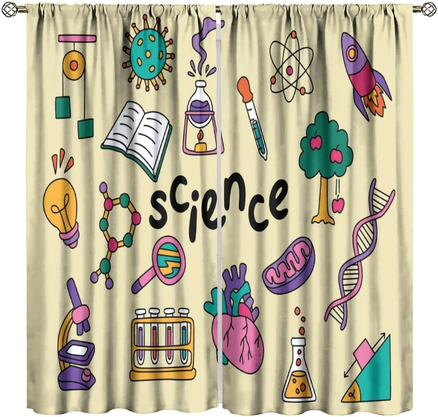 Science Nursery - Wetenschapsthema-gordijnen 2 stuks Educatief klaslokaal Chemie
